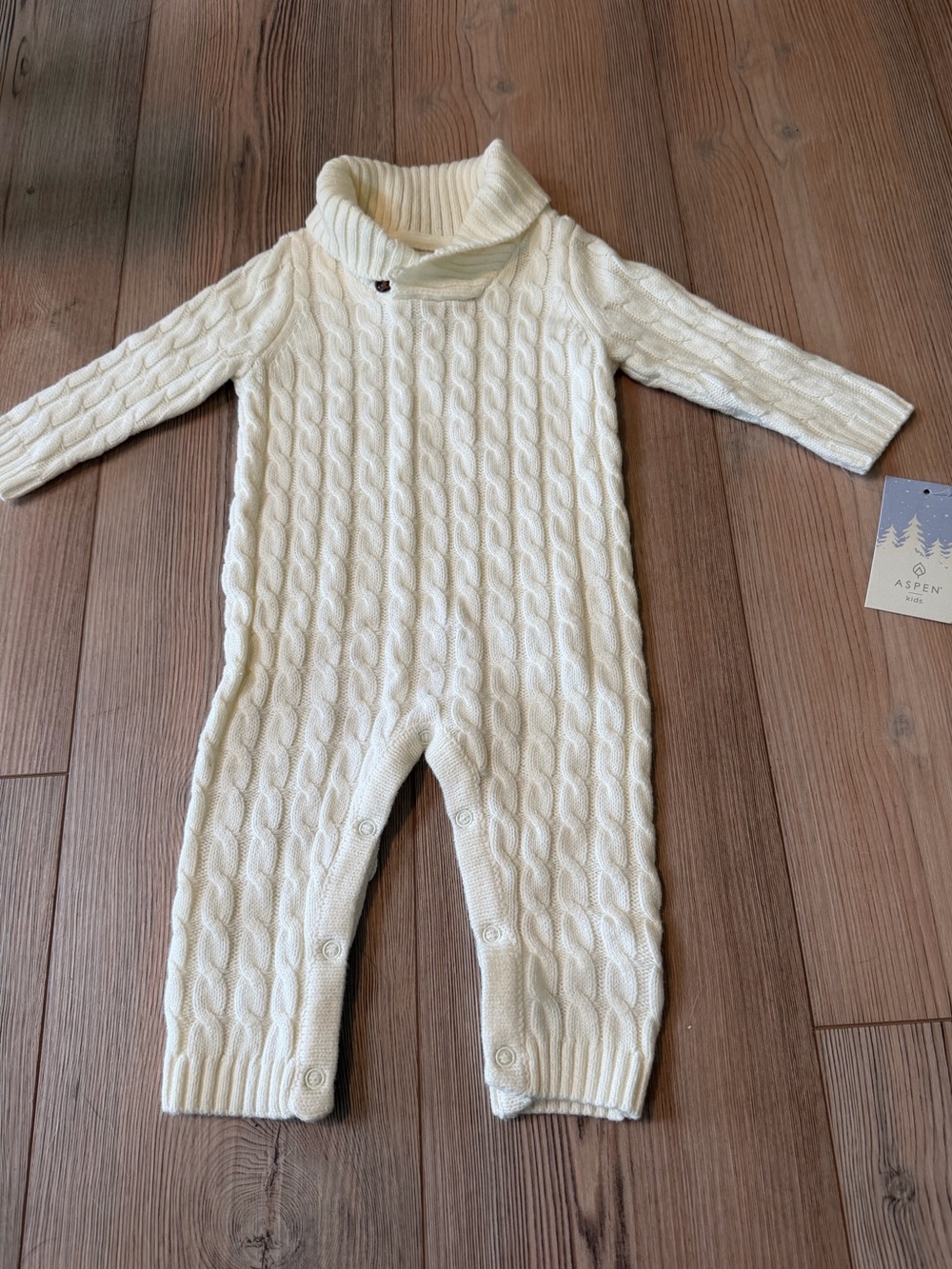 Aspen Kids Cream Cable-Knit One-Piece Bodysuit